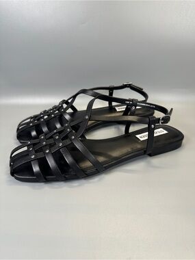 Steve Madden Leather Upper Slingback Flat Sandals Women’s Size 10M Black